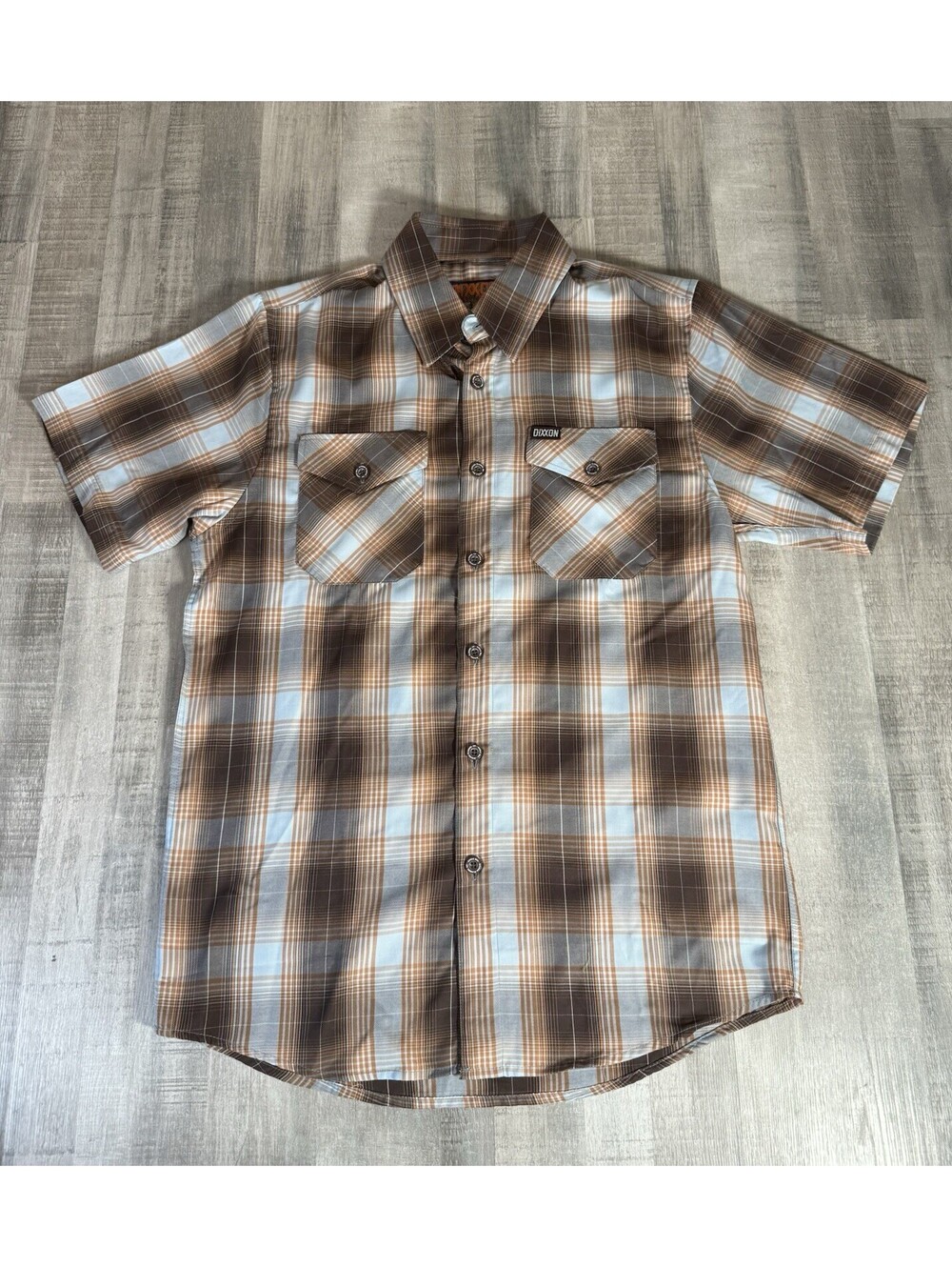 Dixxon The Pismo Shirt Small Brown Plaid Short Sleeve Bamboo Blend Button Up